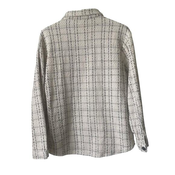 Checkered Flannel Long Sleeve Women’s Shirt Cream Blue Embroidered Size L - Picture 2 of 6